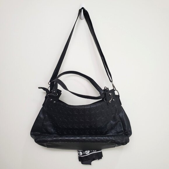 Skull Handbag Gothic Satchel Shoulder Crossbody Bag Black Purse Scarf Halloween - Picture 4 of 16
